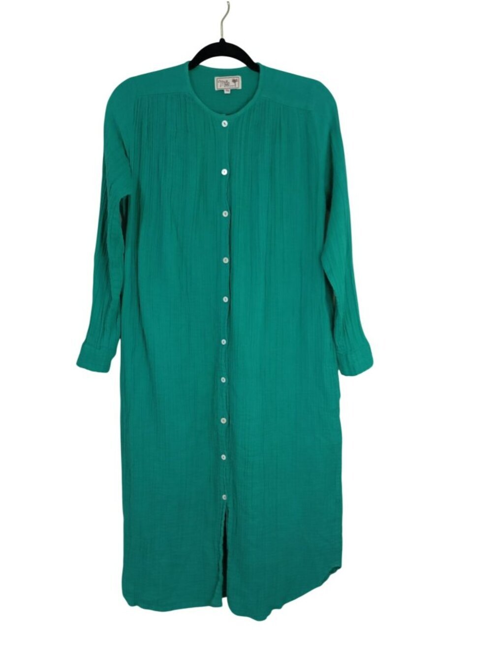 Mille Resort & Travel Womens XS Green Button-Down Long Sleeve 100% Cotton Dress
